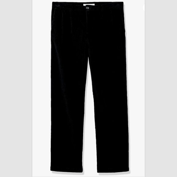 ESSENTIALS Men's Pleated Classic-Fit Stretch Corduroy Chino Pants Sz 36x34 Black - Picture 3 of 3